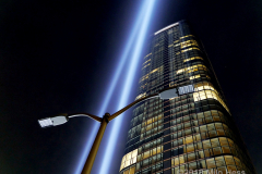 Tribute Lights frame a recent condo building downtown