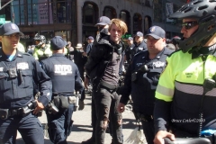 Abolish I.C.E. protest at Duffy Square in Times Square N.Y.C. Protestors blocked the streets with bicycles and made a human wall with them interlocking arms to deny vehicle traffic to move along Broadway. N.Y.P.D moved in quickly and arrested the protestors about 100 of them were handcuffed and taken into custody.