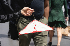 A pro choice protestor waving a hanger on the street in Foley Square in response to the document that leaked from the US Supreme Court that indicates that Roe vs Wade might be overturned.,