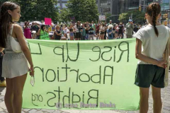 NEW YORK, NY - JULY  9:  Supporters of abortion at Columbus Circle during an abortion rights march in midtown Manhattan on July 9, 2022 in New York City. (Photo by Porter Binks)