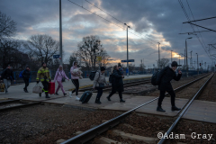 Ukrainian refugees make their way West from Chelm, Poland, after crossing the border