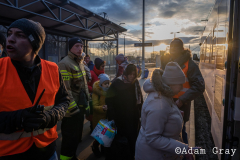 Ukrainian refugees make their way West from Chelm, Poland, after crossing the border