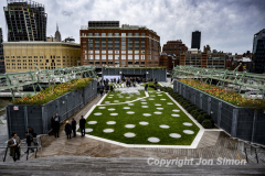 Mayor Eric Adams and Governor Kathy Hochul along with members of the Hudson River Park Trust cut the ribbon for the grand opening of a public rooftop park on top of Pier 57 in Manhattan, 4/18/22.  Here is the view of the rooftop park. Copyright Jon Simon