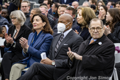 Mayor Eric Adams and Governor Kathy Hochul along with members of the Hudson River Park Trust cut the ribbon for the grand opening of a public rooftop park on top of Pier 57 in Manhattan, 4/18/22.