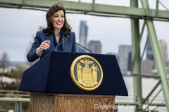 Mayor Eric Adams and Governor Kathy Hochul along with members of the Hudson River Park Trust cut the ribbon for the grand opening of a public rooftop park on top of Pier 57 in Manhattan, 4/18/22.
