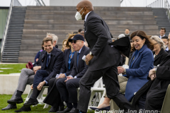 Mayor Eric Adams and Governor Kathy Hochul along with members of the Hudson River Park Trust cut the ribbon for the grand opening of a public rooftop park on top of Pier 57 in Manhattan, 4/18/22.  The Mayor’s socks attract attention.   Copyright Jon Simon