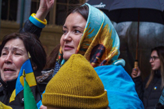 NYC Mayor ERIC ADAMS spoke to the public and raised both the American and Ukrainian flags together to show solidarity with Ukraine and to commemorate a month since the unprovoked attack made by Russia on the Ukraine in Bowling Green, Downtown Manhattan.
Key Ukrainian representatives as well as local politicians came to show support as well as members of  LGBTQ, RAZOM and Americans for Ukraine amongst others.  Bowling Green, Manhattan, NYC. Wednesday, March 23, 2022. (C) Bianca Otero
