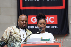 Michael James Scott and Krystal Joy Brown  speaking at 2022 AIDS Walk in New York City.