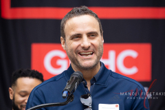 Dominic Fumusa speaking at 2022 AIDS Walk in New York City.