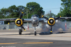Farmingdale, New York,  -- In preparation of Memorial Day Weekend, Farmingdale’s American Airpower Museum (AAM) continues their historic participation in the Jones Beach Air Show, flying the Museum’s fabled "Arsenal of Democracy" warbirds over Jones Beach on Saturday, May 29th and Sunday, May 30th!  AAM’s squadron of iconic and meticulously restored vintage military aircraft includes a B-25 Mitchell Bomber, Douglas C-47 Skytrain, Grumman TBM Avenger Torpedo Bomber, Curtiss P-40 Flying Tiger, P-51D Mustang Fighter, AT28D5 Nomad Vietnam Era Fighter and AT-6 Texan.