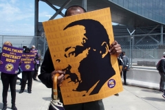NEW YORK - Airport workers rally for fair contract. 10,000 workers at the 3 major airports in the New York Tri-State area hold signs and demand a fair contract including health benefits.Over 250 members of 32Bj union hold signs and chant in front of terminal 5 at John F. Kennedy airport some elected officials speak to the protestors.