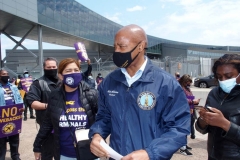 NEW YORK - Airport workers rally for fair contract. 10,000 workers at the 3 major airports in the New York Tri-State area hold signs and demand a fair contract including health benefits.Over 250 members of 32Bj union hold signs and chant in front of terminal 5 at John F. Kennedy airport some elected officials speak to the protestors. 
Brooklyn Borough President Eric Adams