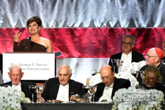 The 76th Alfred E Smith Dinner
Javits Center Expansion
429 11th Avenue
New York, NY
Thursday, October 21, 2021
For Credit:  Mary DiBiase Blaich

The Honorable Condoleezza Rice, 66th Secretary of State of the United States, was this year’s Keynote Speaker for the 76th Annual Alfred E. Smith Memorial Foundation Dinner,  The dinner was held on Thursday, October 21, 2021 at the Javits Center Expansion located at 429 11th Ave, New York, NY 10001 at 7:00PM.
Secretary Rice shared the dais with Timothy Cardinal Dolan, Archbishop of New York. This year’s  “Happy Warrior” award recipient was Mr. Frank Bennack, Jr who received his award from Mary Callahan Erdos, Vice-Chair of the Alfred E Smith Foundation. The evening also featured a prerecorded video by President George W. Bush, a former Keynote Speaker who wore a T-shirt with a tuxedo print on the front.