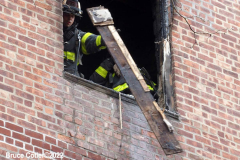 April 4, 2022  New York,  All-Hands Fire in apartment building in Sheepshead Bay Brooklyn neighborhood. approximately 50 firefighters and 2 Ambulances arrived to flames shooting out  of the windows.
