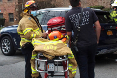 April 4, 2022  New York,  All-Hands Fire in apartment building in Sheepshead Bay Brooklyn neighborhood. approximately 50 firefighters and 2 Ambulances arrived to flames shooting out  of the windows.