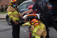 April 4, 2022  New York,  All-Hands Fire in apartment building in Sheepshead Bay Brooklyn neighborhood. approximately 50 firefighters and 2 Ambulances arrived to flames shooting out  of the windows.