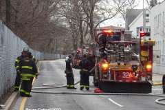 April 4, 2022  New York,  All-Hands Fire in apartment building in Sheepshead Bay Brooklyn neighborhood. approximately 50 firefighters and 2 Ambulances arrived to flames shooting out  of the windows.