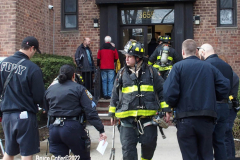 April 4, 2022  New York,  All-Hands Fire in apartment building in Sheepshead Bay Brooklyn neighborhood. approximately 50 firefighters and 2 Ambulances arrived to flames shooting out  of the windows.