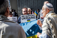An “ad-hoc” committee of Rabbis for Peace in Ukraine organized a peaceful rally in front of the United States Mission to the UN. In order to “raise a voice of moral conscience.” During the Fast of Esther on the eve of Purim. Rabbi  Avi Weiss of The Bayit and other Rabbinical community figures spoke to the public on the need for peace and understanding and necessity to end the war. 
In conclusion of the rally was a peaceful civil disobedience.  
Manhattan, NYC. Wednesday, March 16, 2022. (C) Bianca Otero