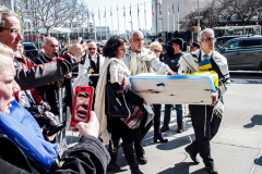 An “ad-hoc” committee of Rabbis for Peace in Ukraine organized a peaceful rally in front of the United States Mission to the UN. In order to “raise a voice of moral conscience.” During the Fast of Esther on the eve of Purim. Rabbi  Avi Weiss of The Bayit and other Rabbinical community figures spoke to the public on the need for peace and understanding and necessity to end the war. 
In conclusion of the rally was a peaceful civil disobedience.  
Manhattan, NYC. Wednesday, March 16, 2022. (C) Bianca Otero