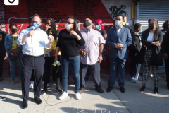 Dan Cohen, candidate for City Council in Harlem, speaks at the Community Peace Walk down West 125th Street after former Minneapolis, Minnesota Police Officer Derek Chauvin was found guilty on all 3 charges in the death of George Floyd.