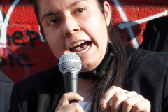 Stacy R. Lynch Democratic Candidate for District 7 NY City Council, speaks at the Community Peace Walk down West 125th Street after former Minneapolis, Minnesota Police Officer Derek Chauvin was found guilty on all 3 charges in the death of George Floyd.