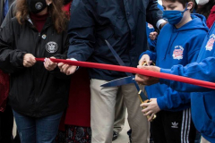 Mayor Bill de Blasio cuts the ribbon at the reopening of the Coney Island amusement area in New York.