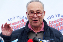 Senator Chuck Schumer speaks at the reopening of the Coney Island amusement area in New York.