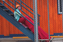 A juggler takes a break at the reopening of the Coney Island Amusements in the Brooklyn Borough of New York on 09 April 2021