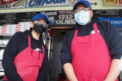 Workers at the reopening of the Coney Island amusement area in New York.