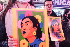 People and public figures came together for the Justice for Asian Women Rally in Times Square. Organized by the Asian Justice Movement,  cities across the United States held rallies to call for justice for Asian women facing ongoing attacks and racism.
In the past two years dramatic increase in anti-Asian hate crimes and random violence has effected the country and shaken Asian communities causing fear and alarm.
In NYC alone, three Asian American women were killed , In unprovoked attacks in the first quarter of the year. Statistically Asian women are targeted higher than compared to Asian men.
Performers, Kate Rigg, AKA Lady K. Sian and actor Perry Young were amongst the handful of performers to partake in the event.
Times Square, NYC. Wednesday, March 16, 2022. (C) Bianca Otero