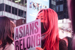 People and public figures came together for the Justice for Asian Women Rally in Times Square. Organized by the Asian Justice Movement,  cities across the United States held rallies to call for justice for Asian women facing ongoing attacks and racism.
In the past two years dramatic increase in anti-Asian hate crimes and random violence has effected the country and shaken Asian communities causing fear and alarm.
In NYC alone, three Asian American women were killed , In unprovoked attacks in the first quarter of the year. Statistically Asian women are targeted higher than compared to Asian men.
Performers, Kate Rigg, AKA Lady K. Sian and actor Perry Young were amongst the handful of performers to partake in the event.
Times Square, NYC. Wednesday, March 16, 2022. (C) Bianca Otero