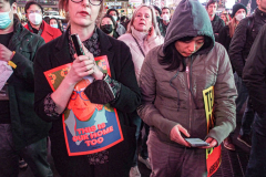 People and public figures came together for the Justice for Asian Women Rally in Times Square. Organized by the Asian Justice Movement,  cities across the United States held rallies to call for justice for Asian women facing ongoing attacks and racism.
In the past two years dramatic increase in anti-Asian hate crimes and random violence has effected the country and shaken Asian communities causing fear and alarm.
In NYC alone, three Asian American women were killed , In unprovoked attacks in the first quarter of the year. Statistically Asian women are targeted higher than compared to Asian men.
Performers, Kate Rigg, AKA Lady K. Sian and actor Perry Young were amongst the handful of performers to partake in the event.
Times Square, NYC. Wednesday, March 16, 2022. (C) Bianca Otero