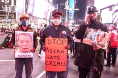 People and public figures came together for the Justice for Asian Women Rally in Times Square. Organized by the Asian Justice Movement,  cities across the United States held rallies to call for justice for Asian women facing ongoing attacks and racism.
In the past two years dramatic increase in anti-Asian hate crimes and random violence has effected the country and shaken Asian communities causing fear and alarm.
In NYC alone, three Asian American women were killed , In unprovoked attacks in the first quarter of the year. Statistically Asian women are targeted higher than compared to Asian men.
Performers, Kate Rigg, AKA Lady K. Sian and actor Perry Young were amongst the handful of performers to partake in the event.
Times Square, NYC. Wednesday, March 16, 2022. (C) Bianca Otero