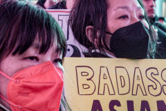 People and public figures came together for the Justice for Asian Women Rally in Times Square. Organized by the Asian Justice Movement,  cities across the United States held rallies to call for justice for Asian women facing ongoing attacks and racism.
In the past two years dramatic increase in anti-Asian hate crimes and random violence has effected the country and shaken Asian communities causing fear and alarm.
In NYC alone, three Asian American women were killed , In unprovoked attacks in the first quarter of the year. Statistically Asian women are targeted higher than compared to Asian men.
Performers, Kate Rigg, AKA Lady K. Sian and actor Perry Young were amongst the handful of performers to partake in the event.
Times Square, NYC. Wednesday, March 16, 2022. (C) Bianca Otero