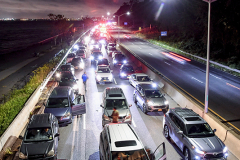 Scene on the Belt Parkway near 93rd St. on the evening of Sun., October 10, 2021 where a person was struck by a vehicle and seriously injured in the eastbound lanes, and transported to NYU Langone-Brooklyn.

(Marc A. Hermann)