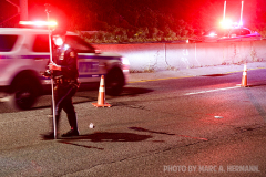 Scene on the Belt Parkway near 93rd St. on the evening of Sun., October 10, 2021 where a person was struck by a vehicle and seriously injured in the eastbound lanes, and transported to NYU Langone-Brooklyn.

(Marc A. Hermann)