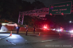 Scene on the Belt Parkway near 93rd St. on the evening of Sun., October 10, 2021 where a person was struck by a vehicle and seriously injured in the eastbound lanes, and transported to NYU Langone-Brooklyn.

(Marc A. Hermann)