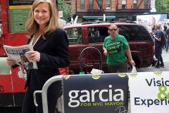 Kathryn Garcia at a New York City Democratic Mayoral Candidate Pre Debate Rally along Columbus Avenue before their first debate on ABC TV on 02 June 2021