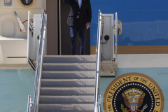 U.S. President Joe Biden disembarks from Air Force One at John F. Kennedy (JFK) airport in New York, U.S., on Tuesday, Sept. 7, 2021. Biden is visiting parts of New York City and New Jersey that suffered damage when remnants of Hurricane Ida hit the region with flash flooding that killed at least 40 people.