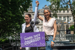 Congresswoman Alexandria Ocasio-Cortez endorses mayoral candidate Maya Wiley at a rally in City Hall Park on June 5, 2021. (Photo by Gabriele Holtermann for amNY)