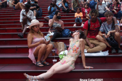 Misty and Carl get body psinted in Times Square on Saturday July 24,2021 before the 8th annual Body paint day on Sunday where 50 models and artist's work together