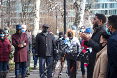 New York City Public Advocate, Humane Williams speaks to the public and press.
New York City and New York state elected officials are advocating for the expansion of voting rights as the country observes the one-year anniversary of the attack on the U.S. Capitol. Brooklyn, NY, January 6, 2022. (C) Bianca Otero