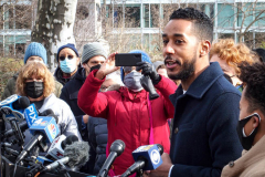 Brooklyn Borough President, Antonio Reynoso speaks to the public and Press.
New York City and New York state elected officials are advocating for the expansion of voting rights as the country observes the one-year anniversary of the attack on the U.S. Capitol. Brooklyn, NY, January 6, 2022. (C) Bianca Otero