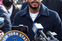Brooklyn Borough President, Antonio Reynoso speaks to the public and Press.
New York City and New York state elected officials are advocating for the expansion of voting rights as the country observes the one-year anniversary of the attack on the U.S. Capitol. Brooklyn, NY, January 6, 2022. (C) Bianca Otero