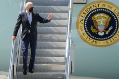 President Joe Biden touches down at JFK airport on Sept 7th. He arrives to check damages from hurricane IDA.
