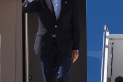 U.S. President Joe Biden disembarks from Air Force One at John F. Kennedy (JFK) airport in New York, U.S., on Tuesday, Sept. 7, 2021. Biden is visiting parts of New York City and New Jersey that suffered damage when remnants of Hurricane Ida hit the region with flash flooding that killed at least 40 people.