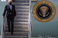 U.S. President Joe Biden disembarks from Air Force One at John F. Kennedy (JFK) airport in New York, U.S., on Tuesday, Sept. 7, 2021. Biden is visiting parts of New York City and New Jersey that suffered damage when remnants of Hurricane Ida hit the region with flash flooding that killed at least 40 people.