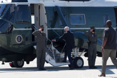 U.S. President Joe Biden disembarks from Air Force One at John F. Kennedy (JFK) airport in New York, U.S., on Tuesday, Sept. 7, 2021. Biden is visiting parts of New York City and New Jersey that suffered damage when remnants of Hurricane Ida hit the region with flash flooding that killed at least 40 people.