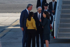 President Joe Biden steps off of Air Force One and greets New York Governor, Kathy Hochal, NYC Mayor, Bill de Blasio and his wife Chirlane McCray after arriving at JFK airport on his way to the UN General Assembly which kicks off on September 21, 2021. (C) Bianca Otero September 20, 2021.